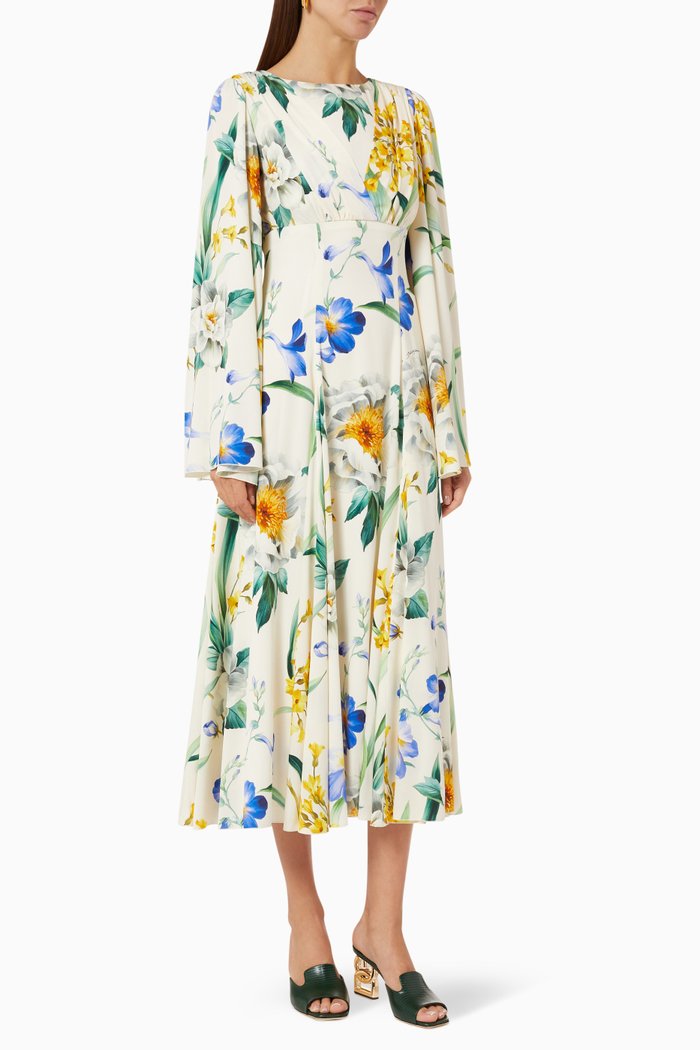 

Floral Midi Dress in Cotton, Yellow