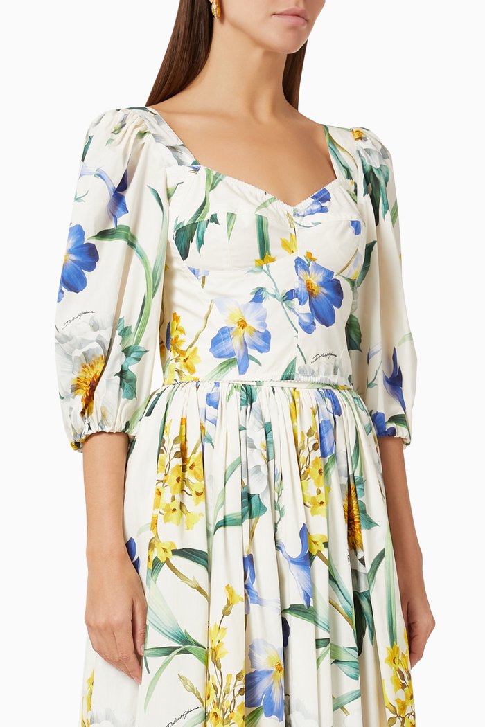 

Floral Puffed Crop Top in Cotton, Yellow