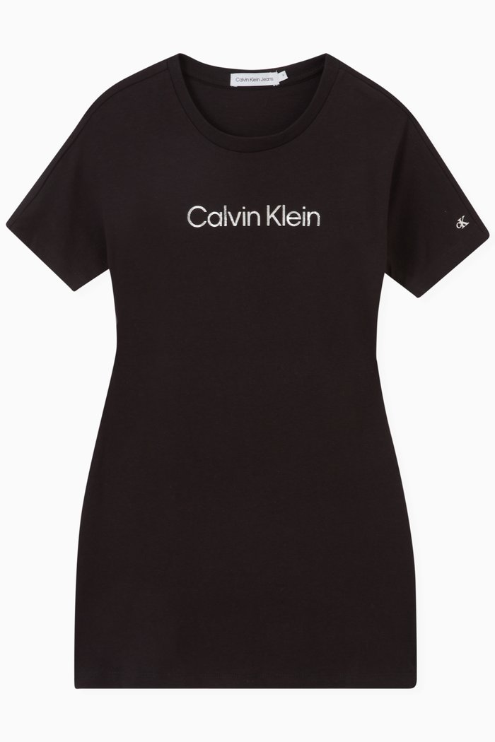 

Metallic Logo T-Shirt Dress in Recycled Cotton Blend, Black