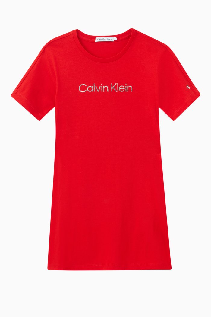 

Metallic Logo T-Shirt Dress in Recycled Cotton Blend, Red
