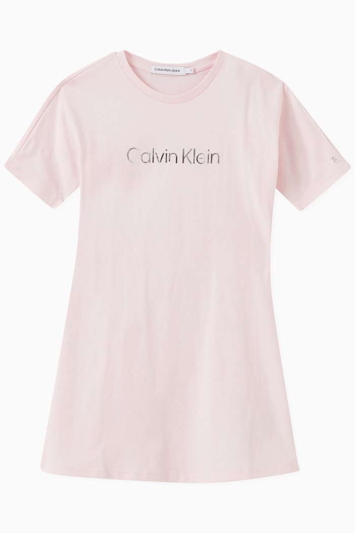 

Metallic Logo T-Shirt Dress in Recycled Cotton Blend, Pink