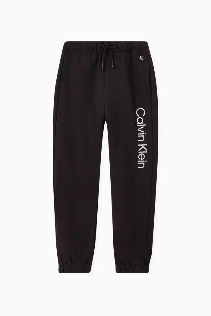 

Metallic Logo Relaxed Fit Sweatpants in Cotton Terry, Black