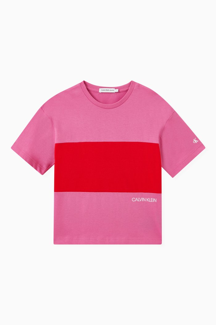 

Colour Block T-shirt in Cotton, Red