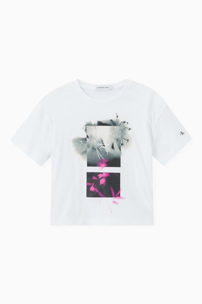 

Flower Artwork T-Shirt in Cotton Blend, White