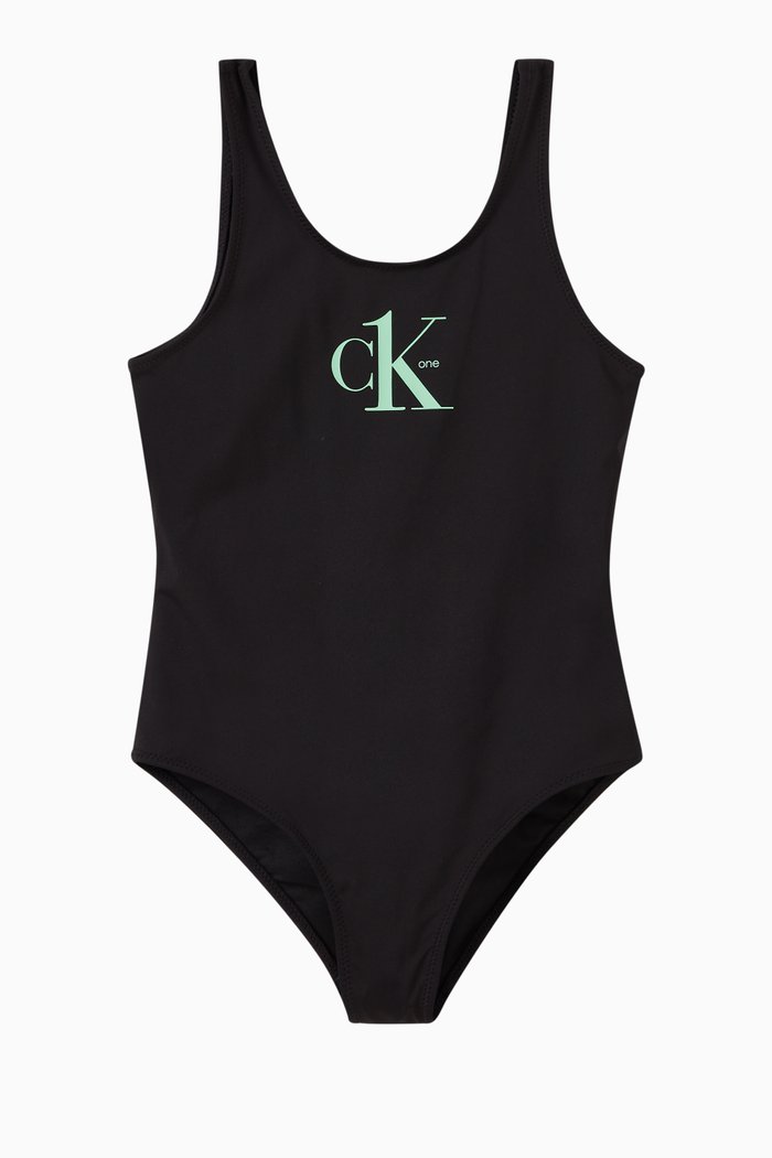 

Logo One-Piece Swimsuit in Recycled Nylon Blend, Black