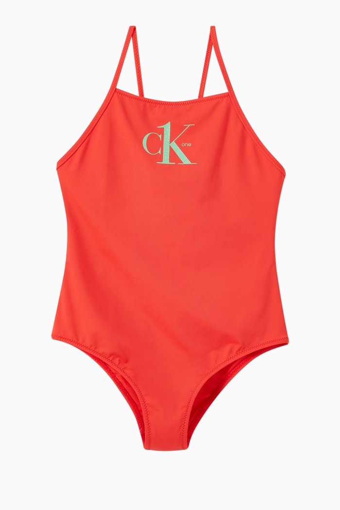 

Logo One-Piece Swimsuit in Recycled Nylon Blend, Orange