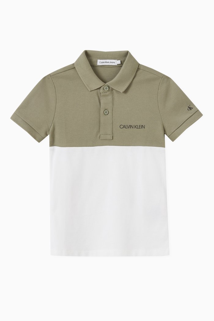 

Colour-block Polo Shirt in Organic Cotton Piqué, Green