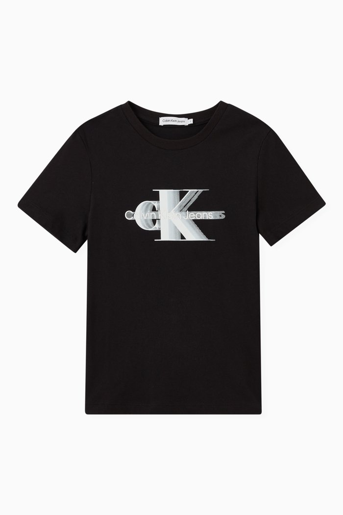 

Perforated Glow Logo Print T-shirt in Cotton, Black