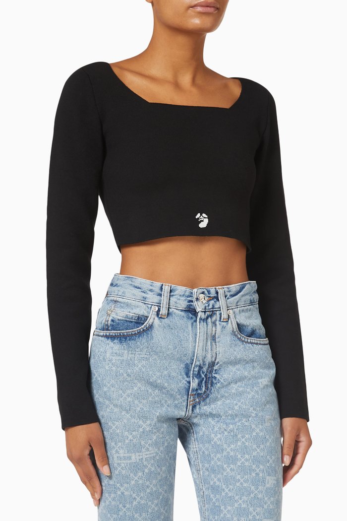 

Crop Top in Ribbed Jersey, Black
