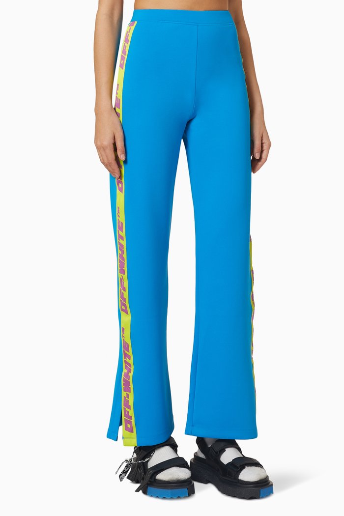 

Athl Logo Band Spilt Track Pants in Stretch Nylon, Blue
