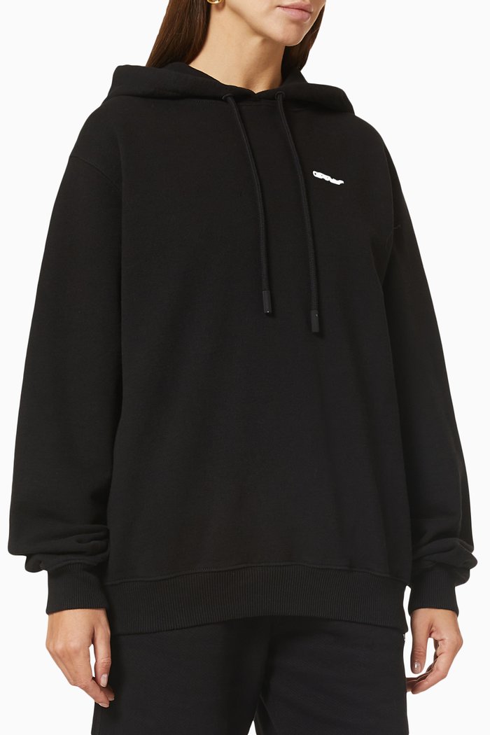 Floral Embroidered Arrow Hoodie in Cotton, Black