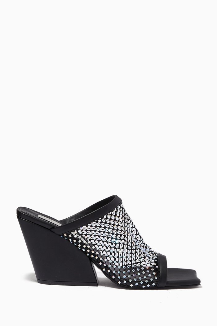 

Crystal Mesh Mules in Vegan Leather, Black