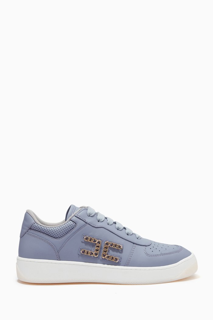 Logo Low Top Sneakers in Leather, Purple