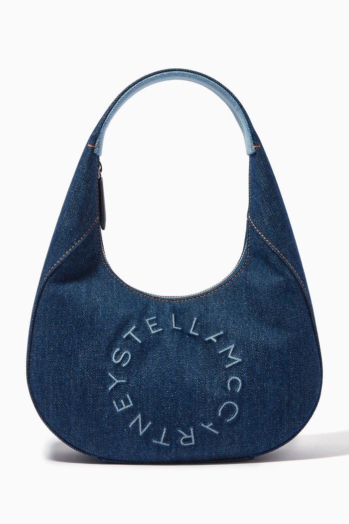

Stella Logo Small Hobo Bag in Eco Denim, Blue