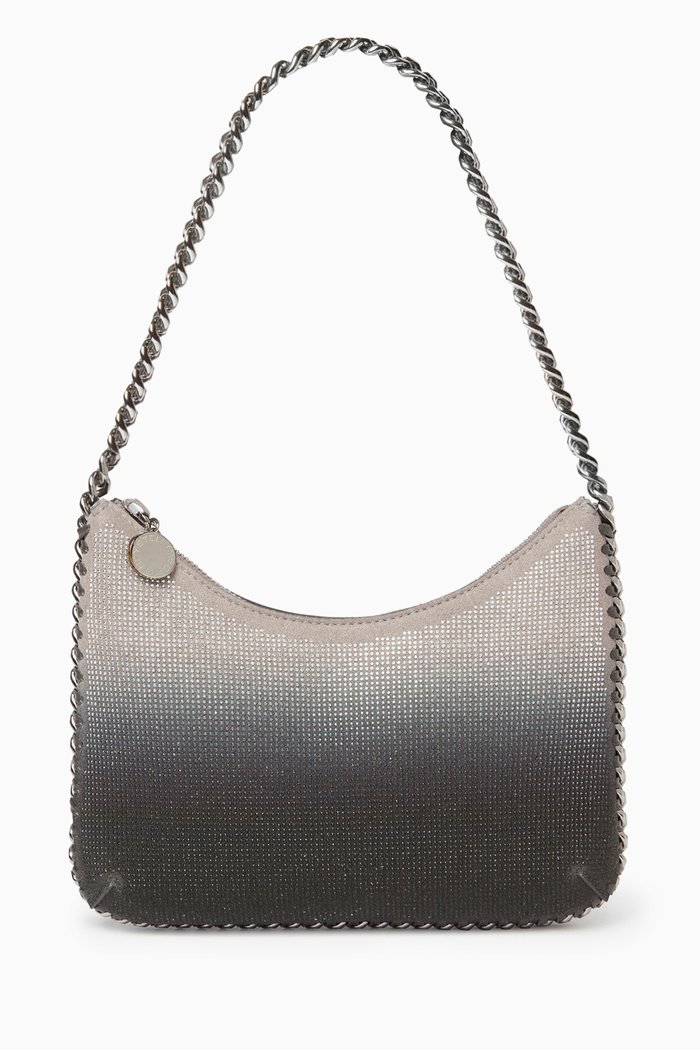 

Falabella Mini Shoulder Bag in Rhinestone-embellished Suede, Grey