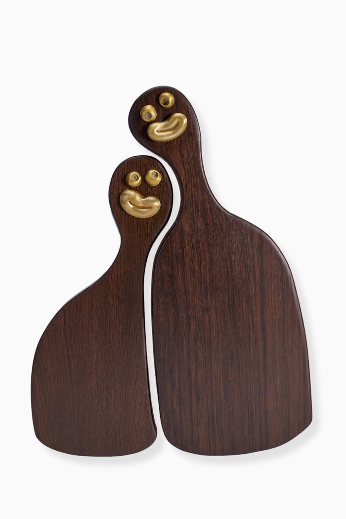 Haas Cheese Louise Nested Cheese Boards Set in Brass & Smoked Oak, Brown