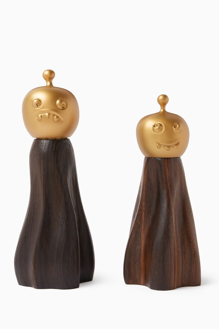 

Haas Fantomes Salt + Pepper Mills Set in Brass & Smoked Oak, Multicolour
