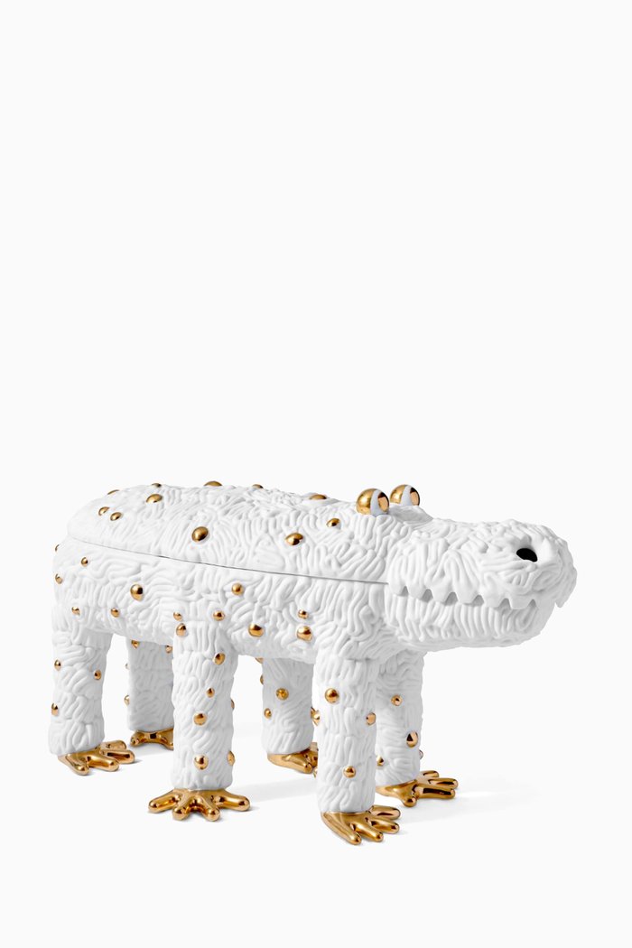 

Limited Edition Haas Pedro Croc Box in 24kt Gold & Porcelain, White