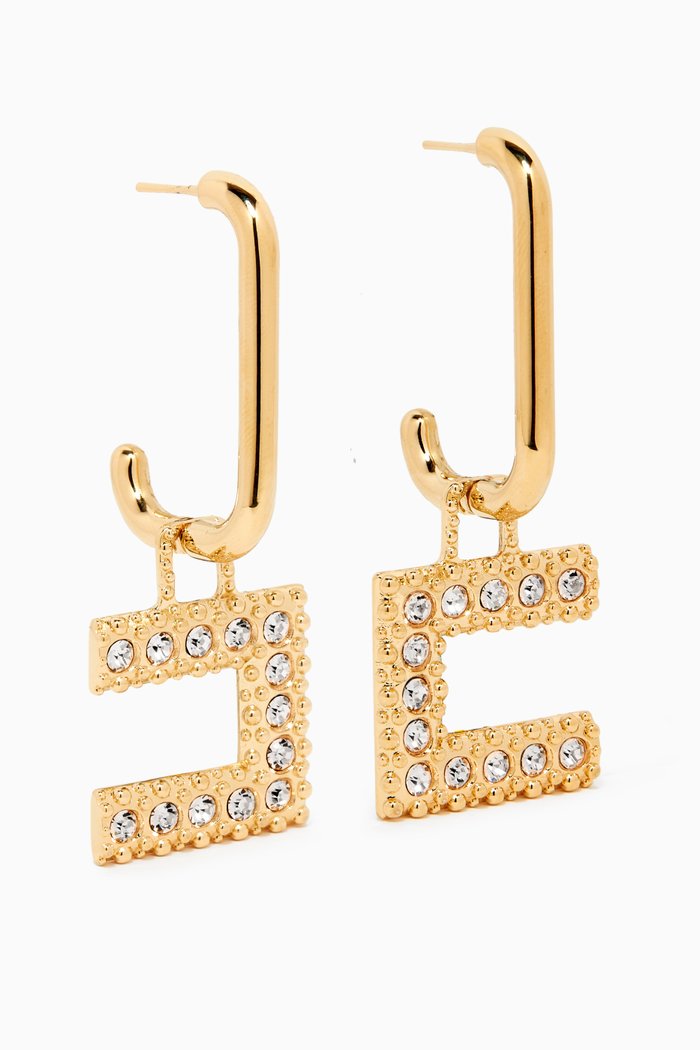

Logo Drop Crystal Earrings, Gold