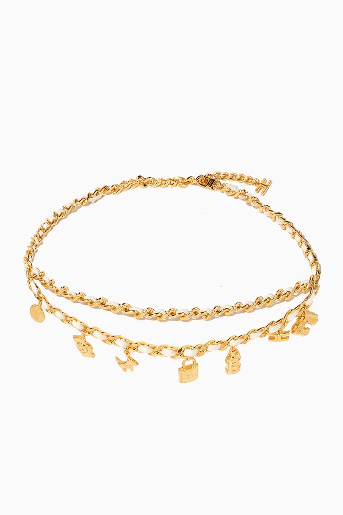 

High-waist Charms Chain Belt in Leather & Metal, Neutral