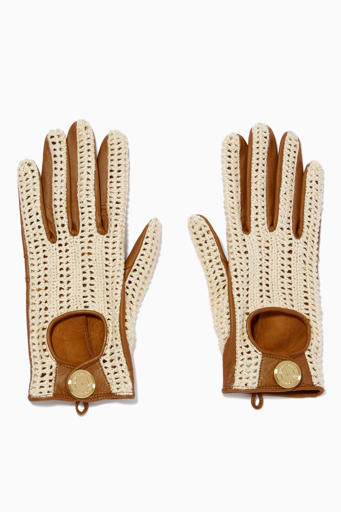 Perforated Gloves in Leather, Brown