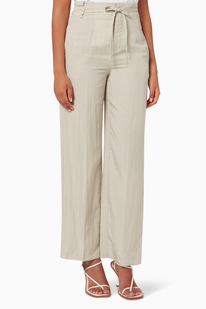 Tie Detail Straight Leg Pant, Neutral