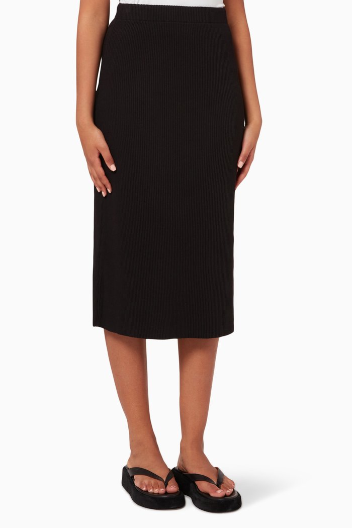 

Ribbed Midi Skirt, Black