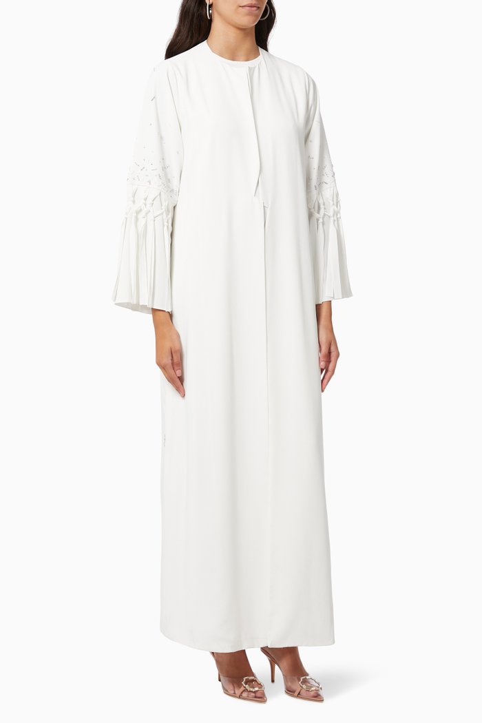 Crystal Embellished Abaya Set, White