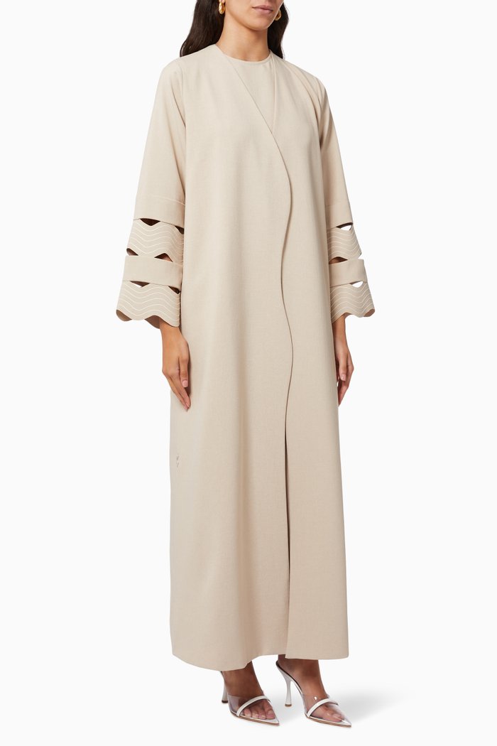 

Embroidered Sleeve Abaya Set, Neutral