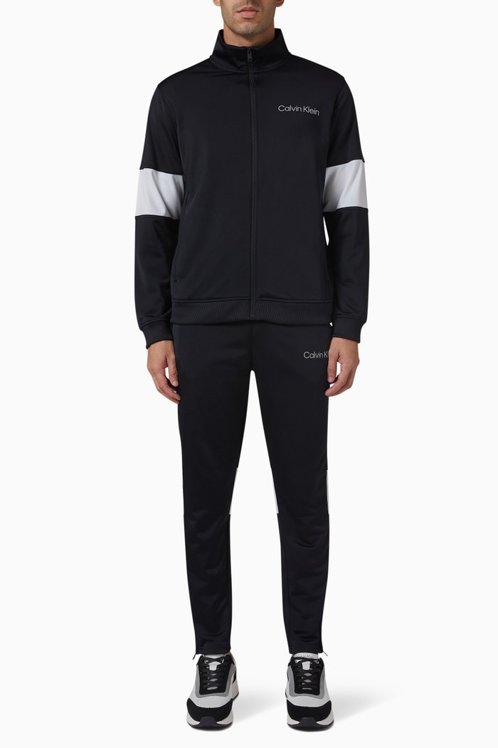 

Contrast Stripe Tracksuit Set in Technical Jersey, Black