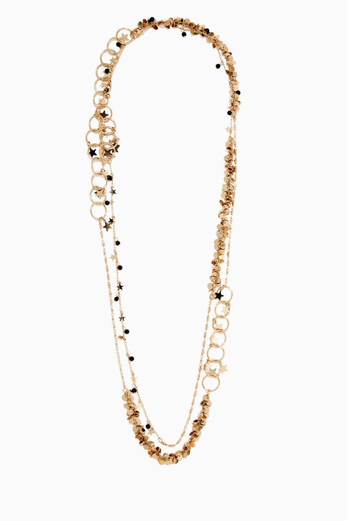 

Embellished Star Layered Necklace, Black