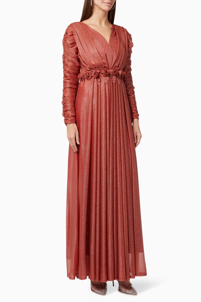 

V-Neck Gown in Tulle, Orange