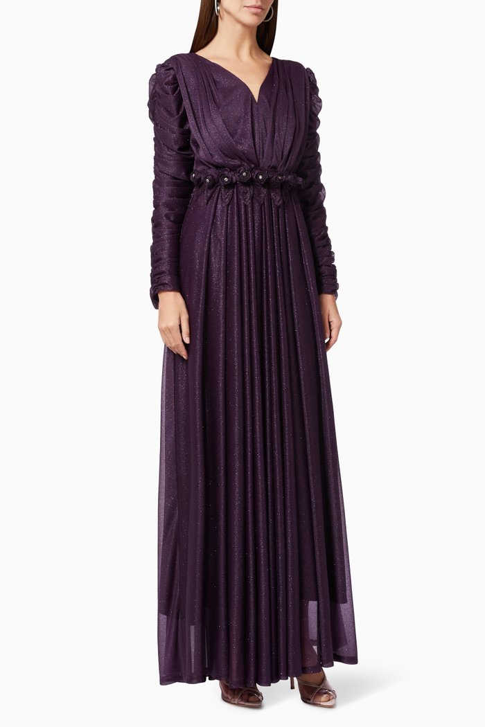 

V-Neck Gown in Tulle, Purple