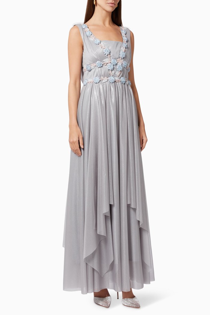 

Embellished Ruffle Gown, Grey