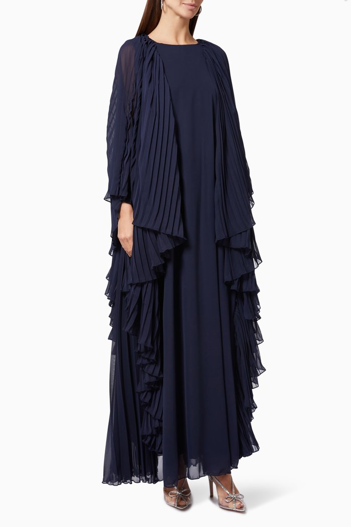 

Pleated Ruffle Gown, Blue