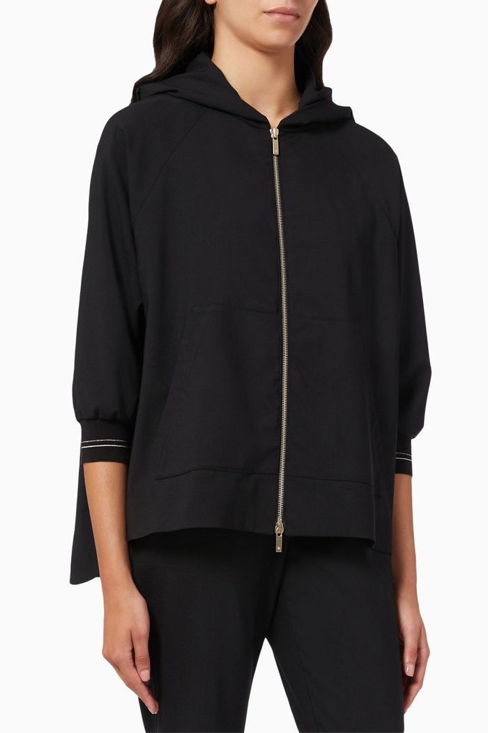 

Zippered Hoodie in Jersey, Black