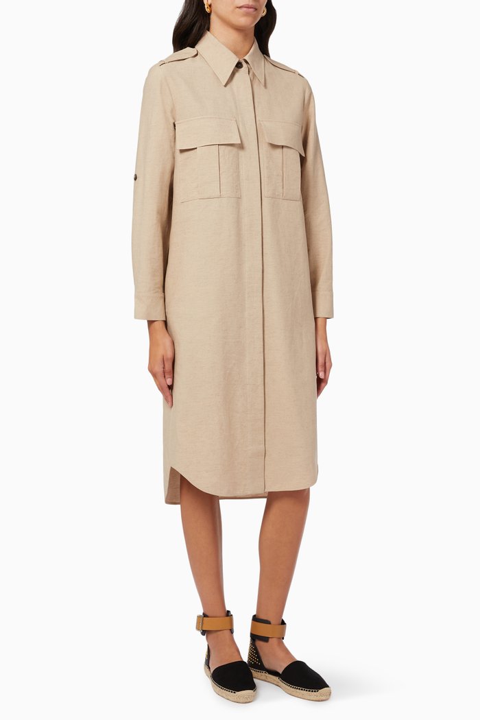 

Shirt Dress in Linen, Brown