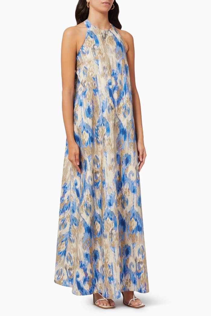 

Halter-neck Maxi Dress in Silk-blend, Blue