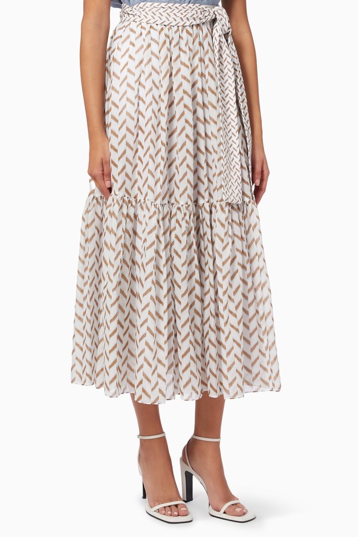 Belted Maxi Skirt in Cotton, Multicolour