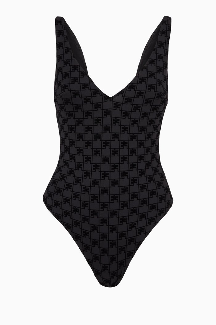 

One-piece Swimsuit in Monogram Print Nylon, Black