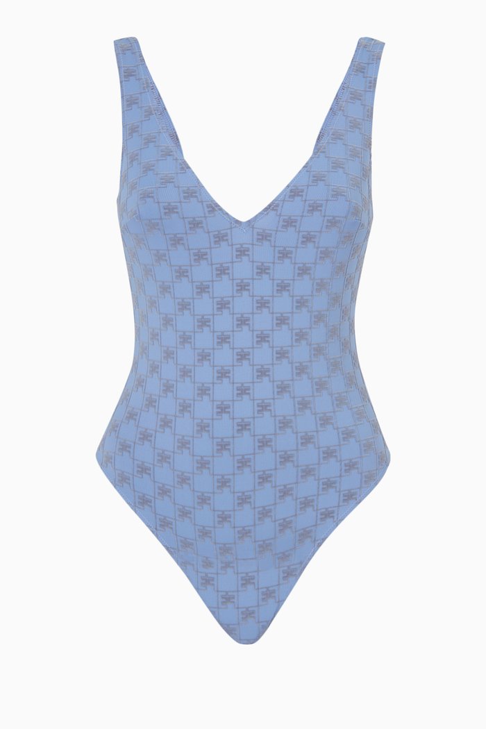 

One-piece Swimsuit in Monogram Print Nylon, Purple