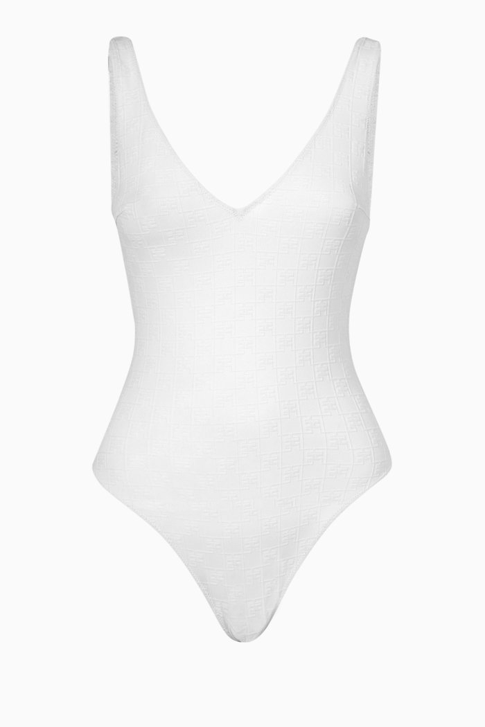 

One-piece Swimsuit in Monogram Print Nylon, White