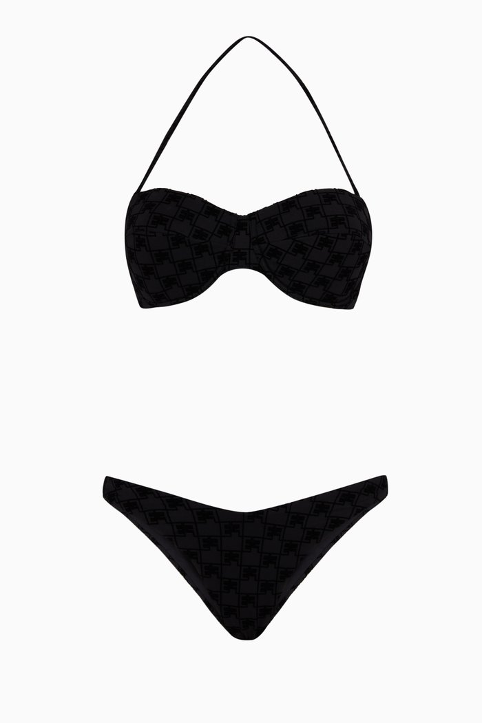 

Two-piece Bikini Set in Monogram Print Nylon, Black