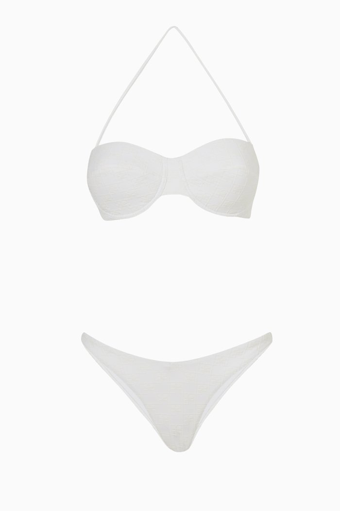

Two-piece Bikini Set in Monogram Print Nylon, White