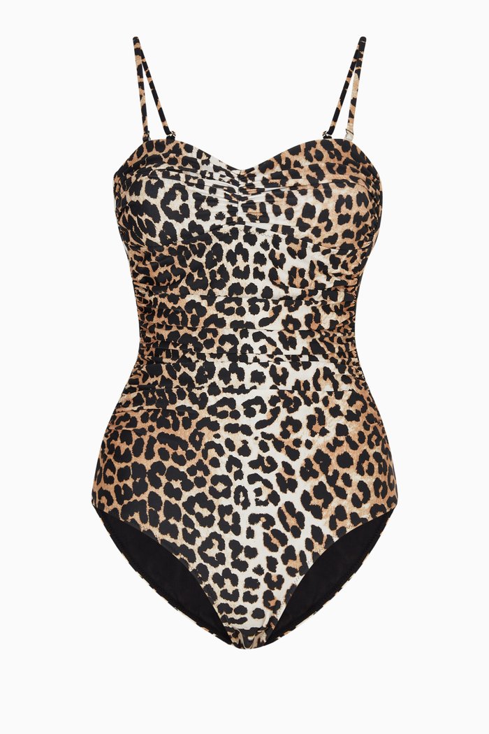 

Ruched One Piece Swimsuit in Recycled Nylon, Brown