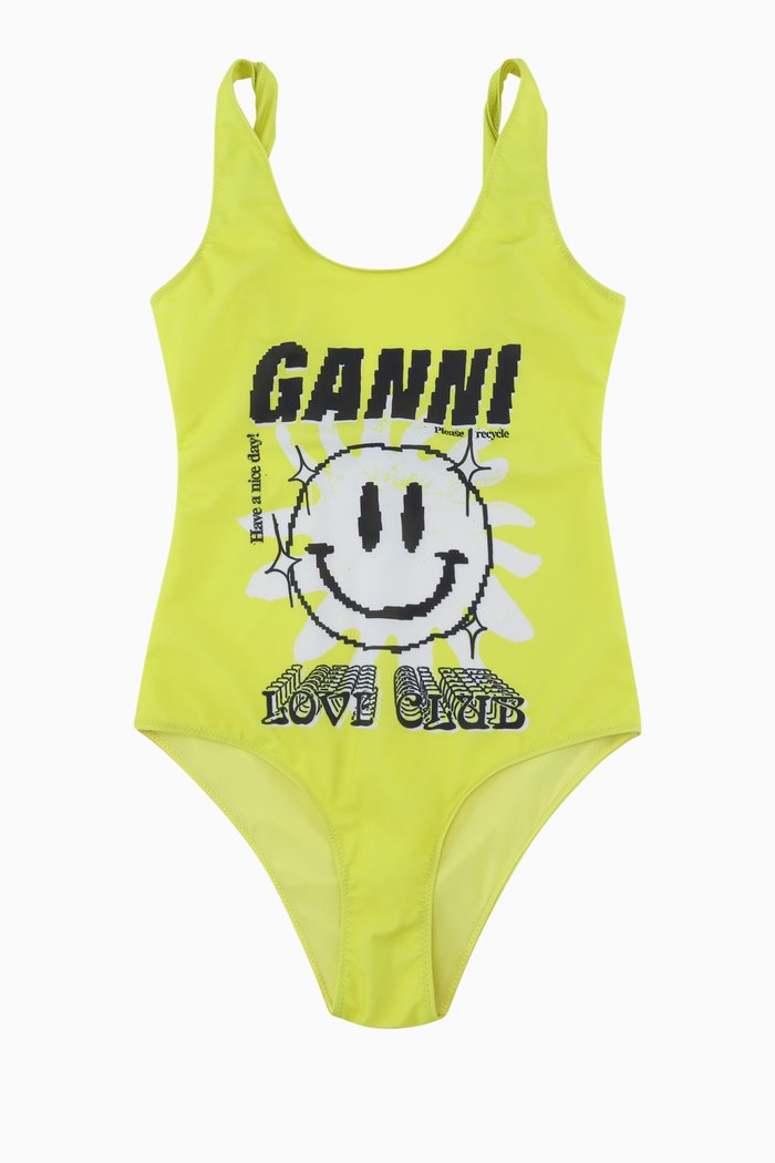 

Graphic Sporty One Piece Swimsuit in Recycled Nylon, Yellow