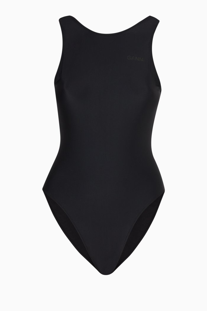 

Sporty One Piece Swimsuit in Recycled Nylon, Black