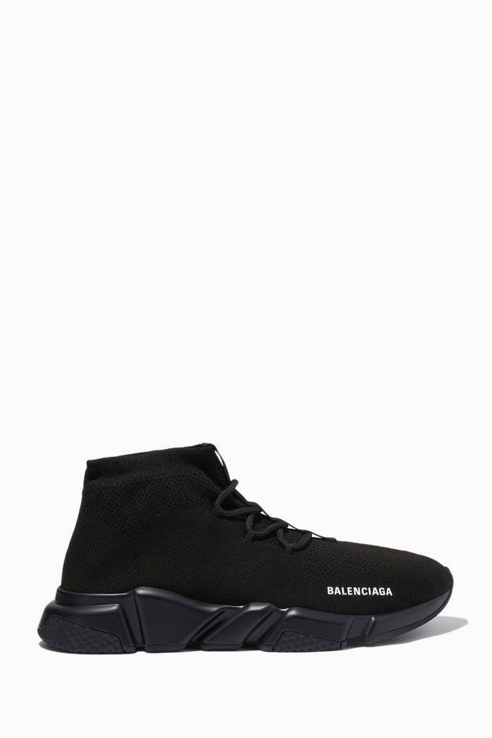 Speed Lace-up Sneakers in Technical Knit, Black