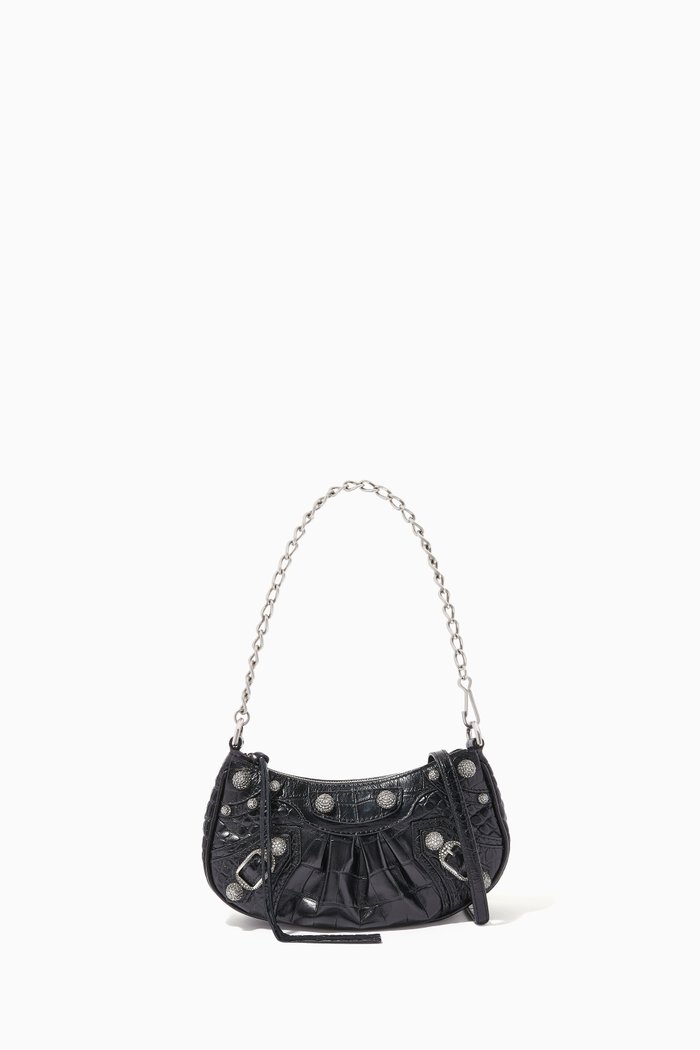 

Le Cagole Mini Purse with Chain in Crocodile Embossed Calfskin, Black