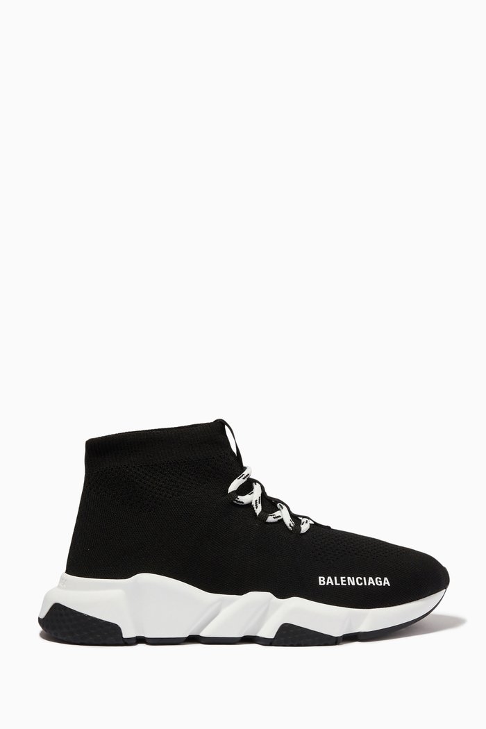 Speed Lace-up Sneakers in Technical Knit, Black